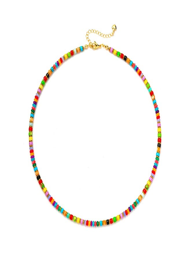 XIJIN Natural Stone Bead Necklace for Women Handmade Boho Multicolor Beaded Choker Necklace Gift for Her - Image 1